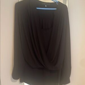 Black Long Sleeve Wrap Blouse